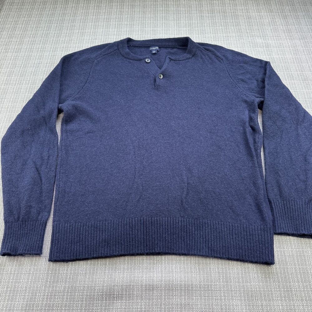 J Crew Henley Sweater‎ Mens Large Blue Lambswool Blend Pullover Casual Holiday